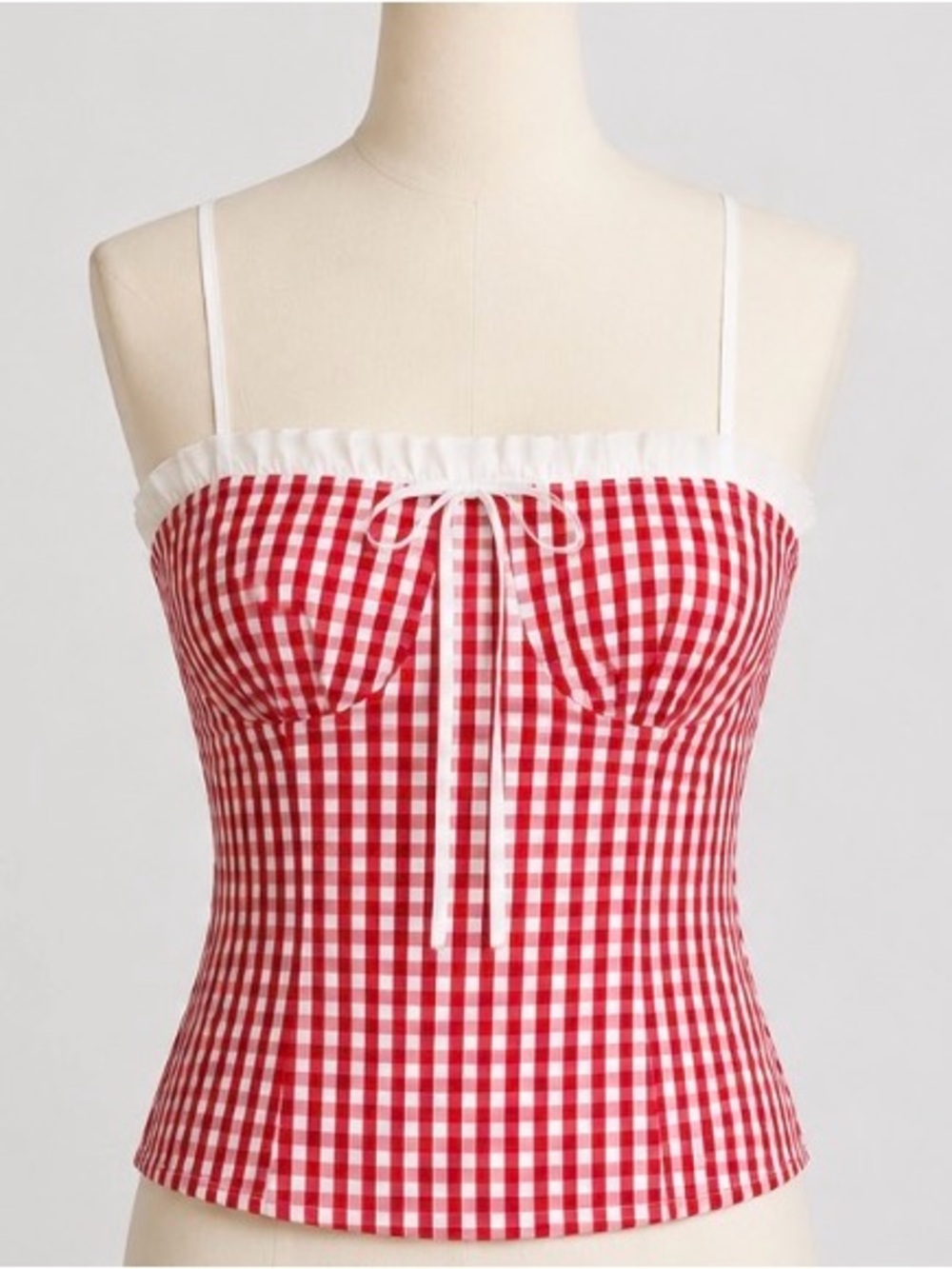 Red Gingham More to Come Beckie Top - Spaghetti Strap Bustier